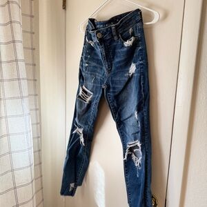 American Eagle Outfitters Women's Ripped Dark Blue Skinny Jeans